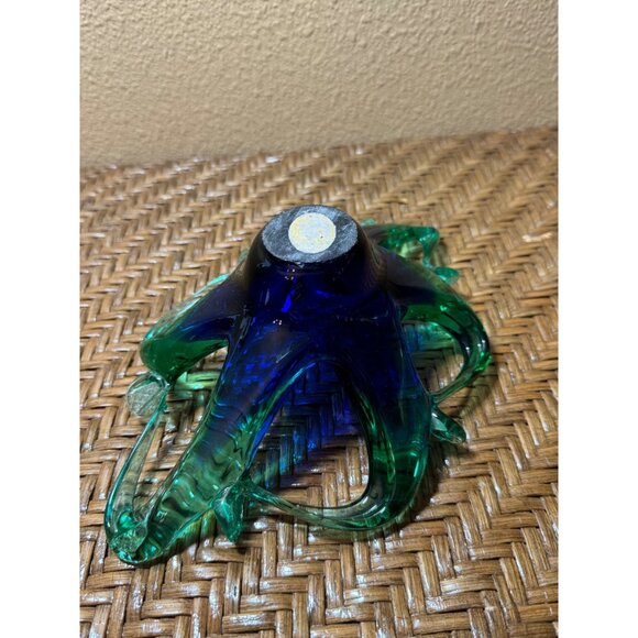 Vintage Murano Hand-Blown Art Glass Centerpiece Webbed Bowl Blue & Green - Picture 5 of 8